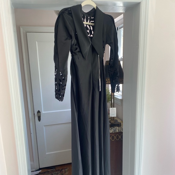 Rare NWT Self-Portrait long black satin and lace panel gown dress with sleeves - Picture 4 of 12